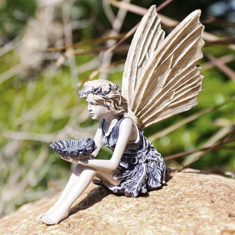 Seated Fairy Statue Garden Resin Craft Ornament-EchoDecor