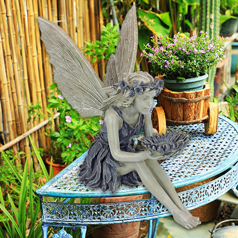 Seated Fairy Statue Garden Resin Craft Ornament-EchoDecor