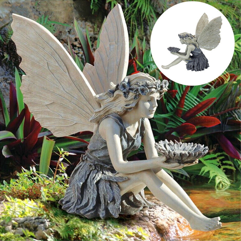 Seated Fairy Statue Garden Resin Craft Ornament-EchoDecor