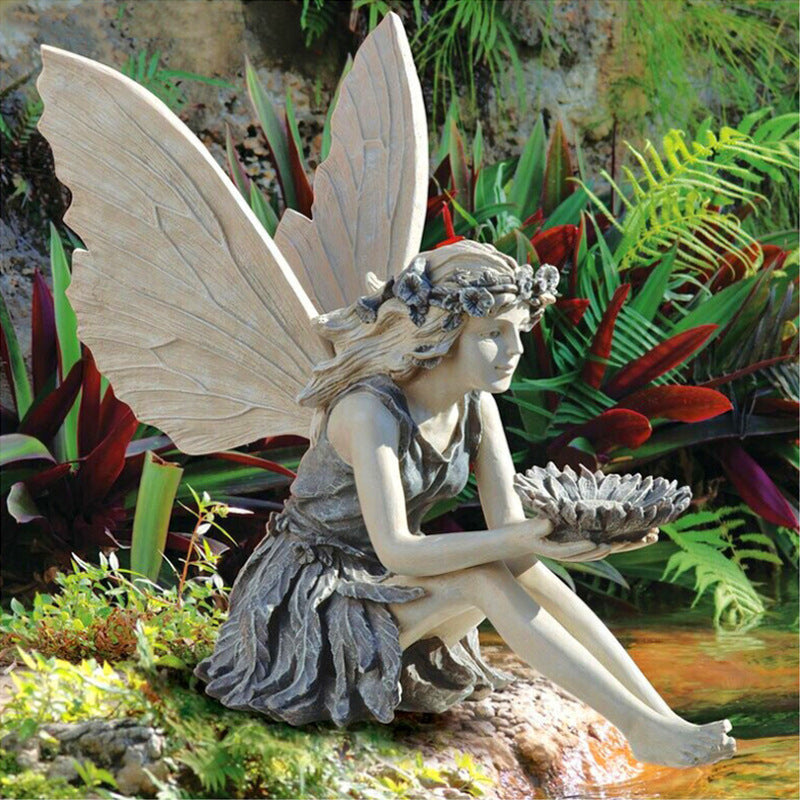 Seated Fairy Statue Garden Resin Craft Ornament-EchoDecor
