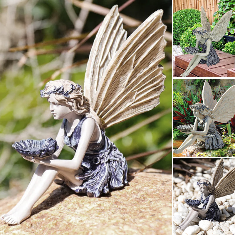 Seated Fairy Statue Garden Resin Craft Ornament-EchoDecor