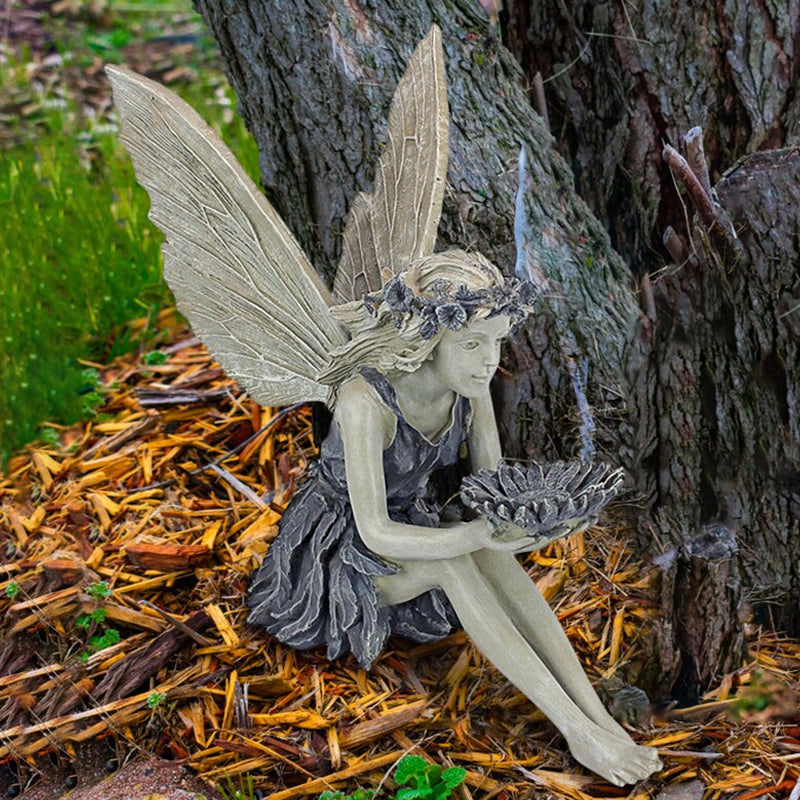 Seated Fairy Statue Garden Resin Craft Ornament-EchoDecor