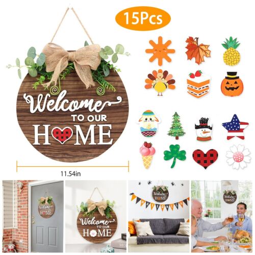 💖Interchangeable Seasonal Wooden Welcome Sign-EchoDecor