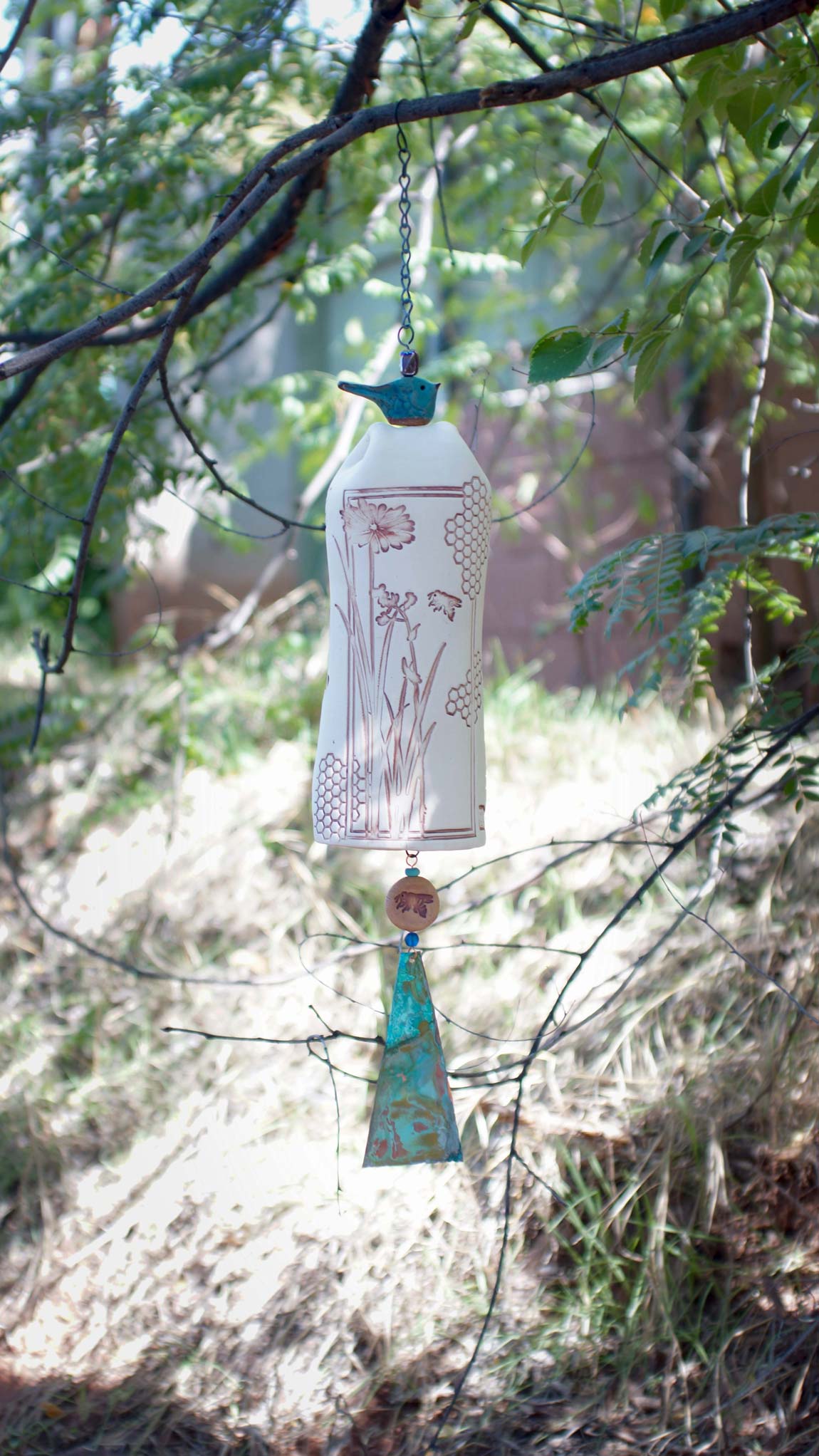 Ceramic Wind Chime Garden Bell, Honeycomb Bee Pattern-EchoDecor