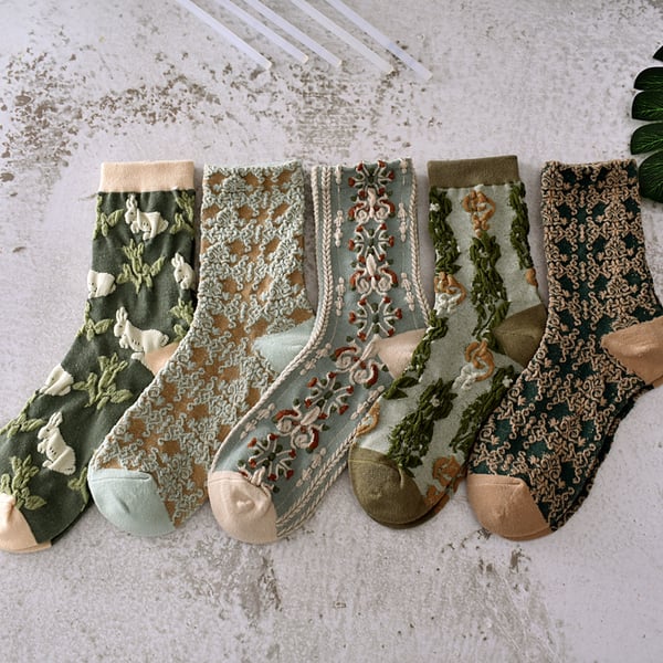 🍀5 Pairs Womens Floral Cotton Socks-EchoDecor