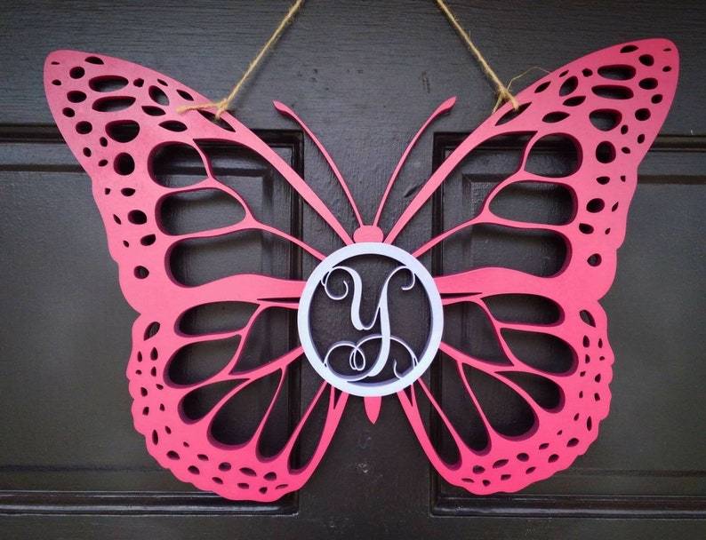 18" Butterfly Monogram Wood Door Hanger-Etcy Decor