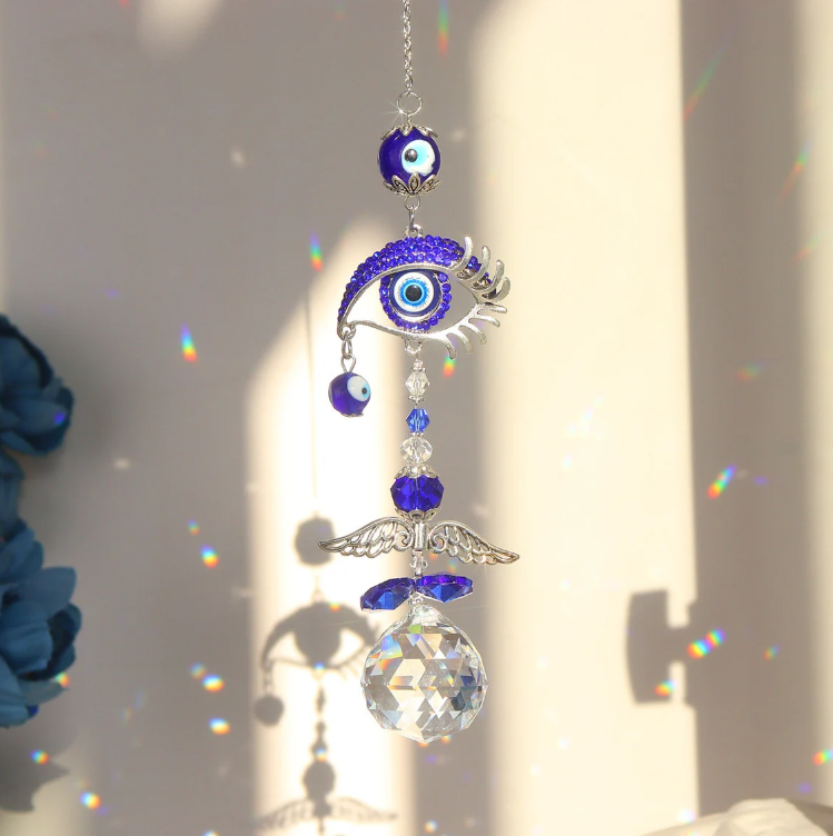 Hanging Crystal Suncatcher Ornament Turkey Blue Evil Eye-EchoDecor