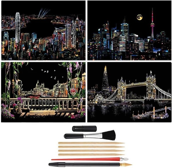 🔥Last Day 50%OFF🔥 Scratch-Off Rainbow Painting - World Famous Tourist Attractions 16 X 11.2 Inches-EchoDecor