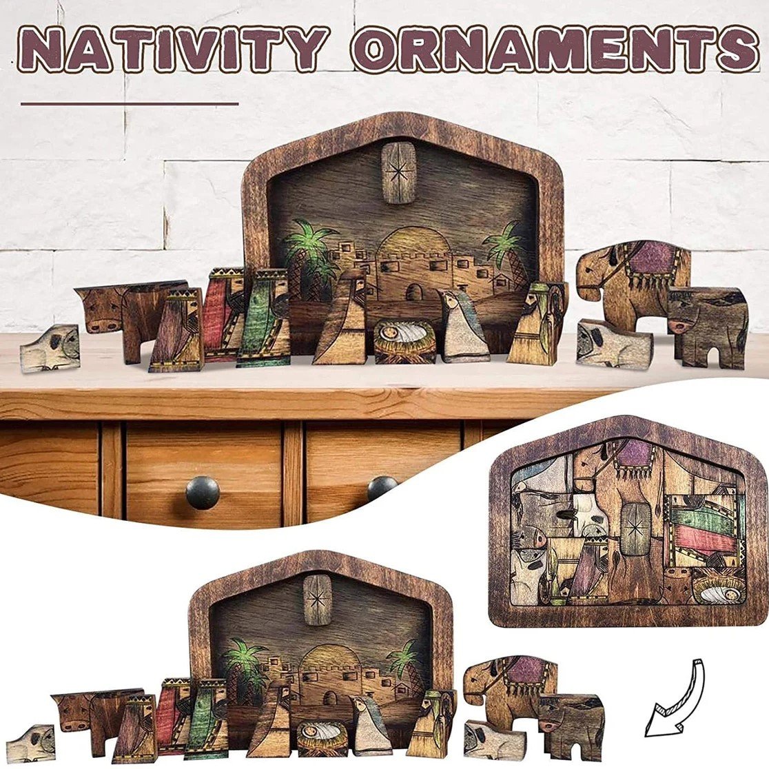 Wooden Jesus Puzzle Statue, Nativity Puzzle with Wood Burned Design-EchoDecor