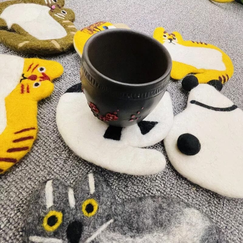 🎠Cute Handmade Wool Felt Animal Kitty Cat Cup Coasters✨-EchoDecor