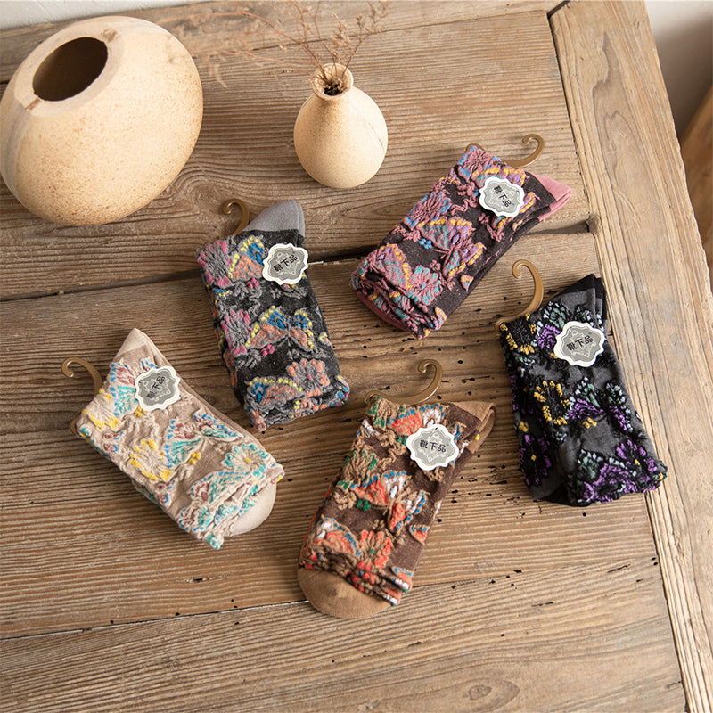 🌷Embossed Floral Mid-calf Socks-EchoDecor