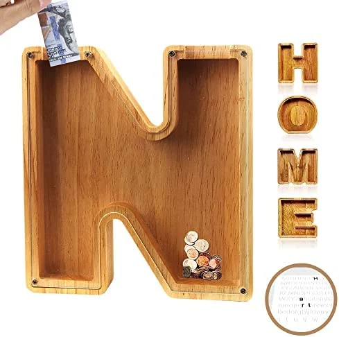Letter Piggy Bank-Wood Gift for Kids-EchoDecor