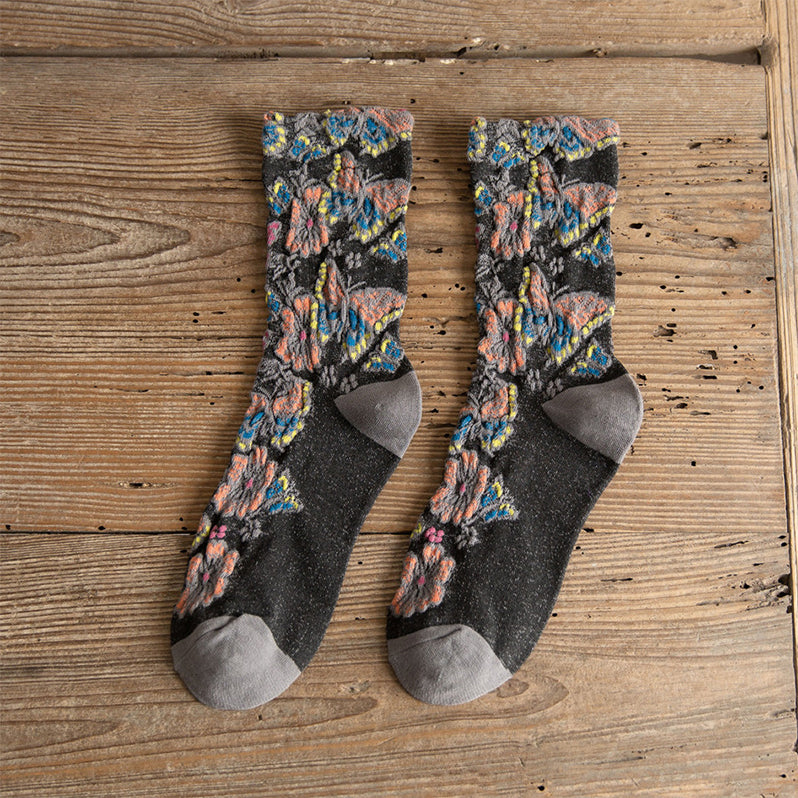 🌷Embossed Floral Mid-calf Socks-EchoDecor