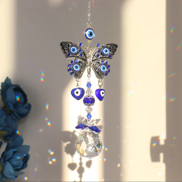 Hanging Crystal Suncatcher Ornament Turkey Blue Evil Eye-EchoDecor