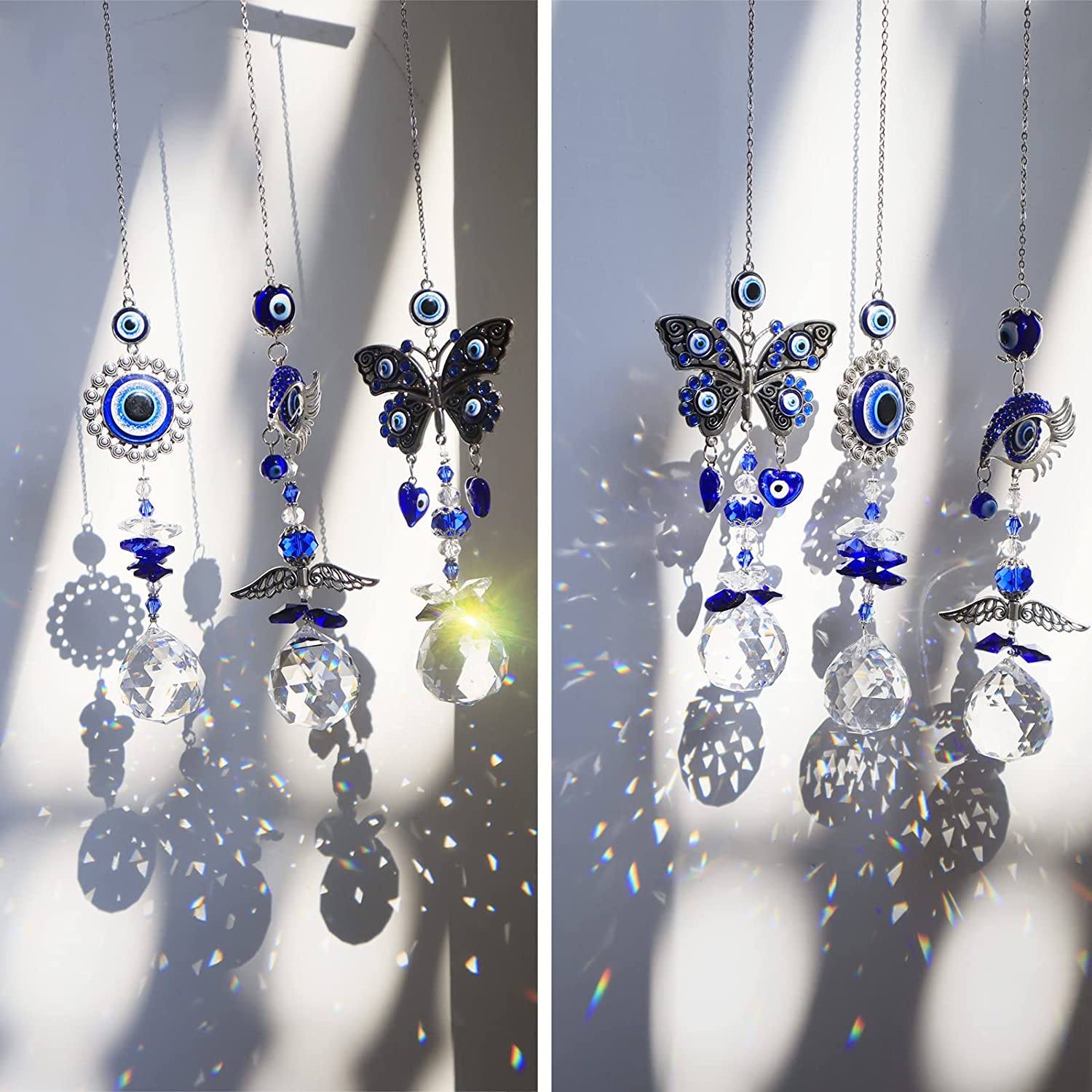 Hanging Crystal Suncatcher Ornament Turkey Blue Evil Eye-EchoDecor
