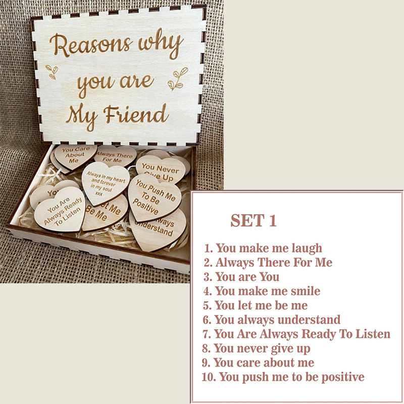 ✨Unique Friendship Gifts-❤️Wooden Box and Heart Tokens