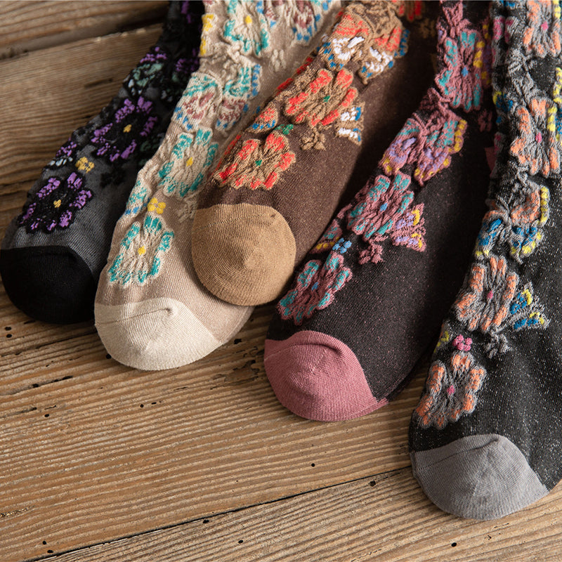 🌷Embossed Floral Mid-calf Socks-EchoDecor