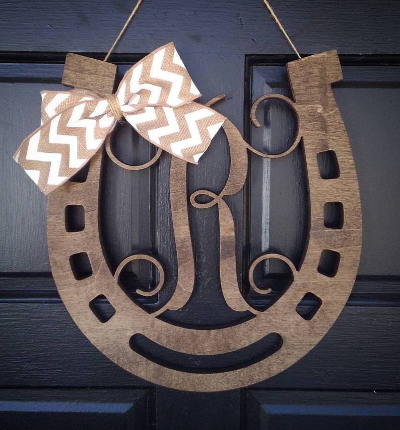 Laser cut 18" Wooden Horseshoe Monogram-EchoDecor