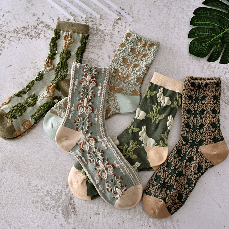 5 Pairs Womens Floral Cotton Socks