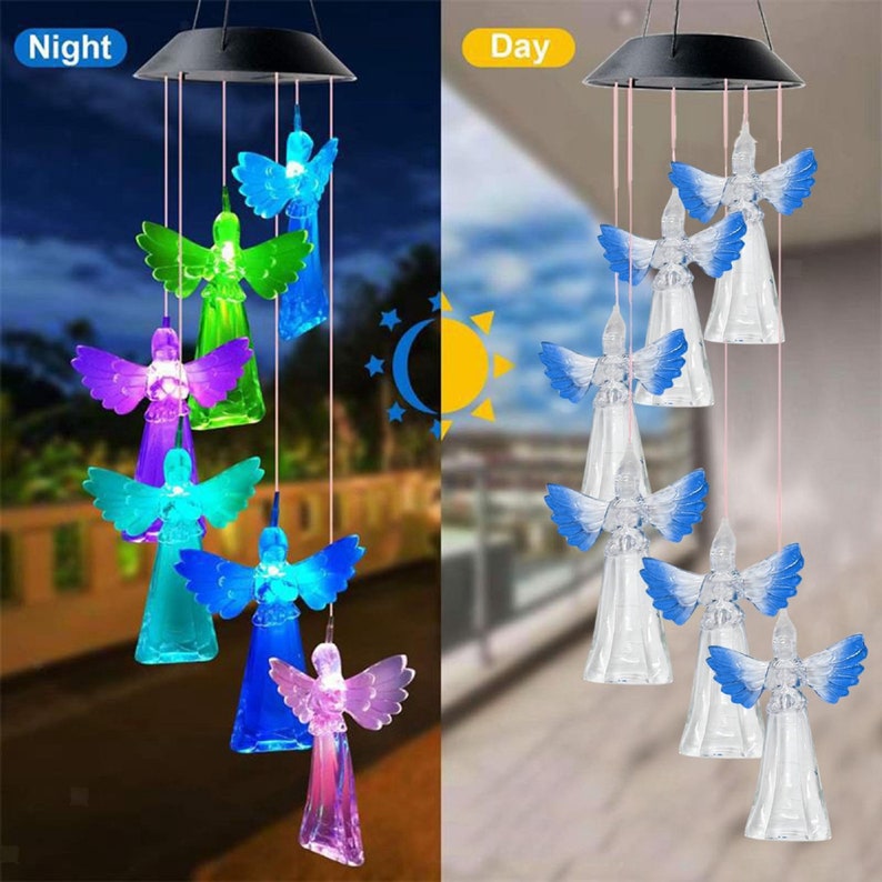 Solar Powered Color Changing LED Angel Wind Chimes-EchoDecor