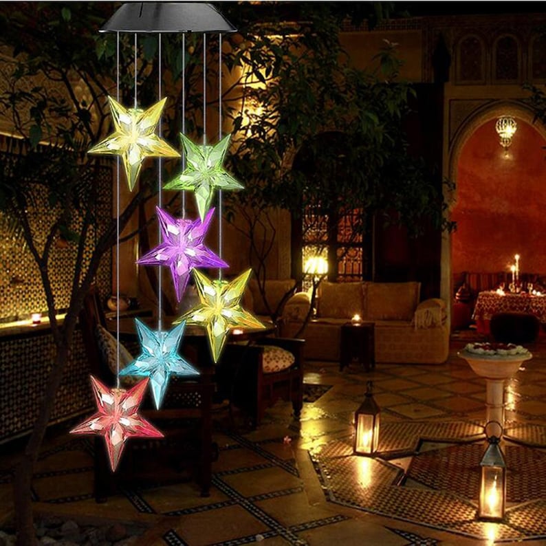 Solar Powered LED Color Changing Star Wind Chime-EchoDecor