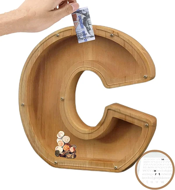 Letter Piggy Bank-Wood Gift for Kids-EchoDecor
