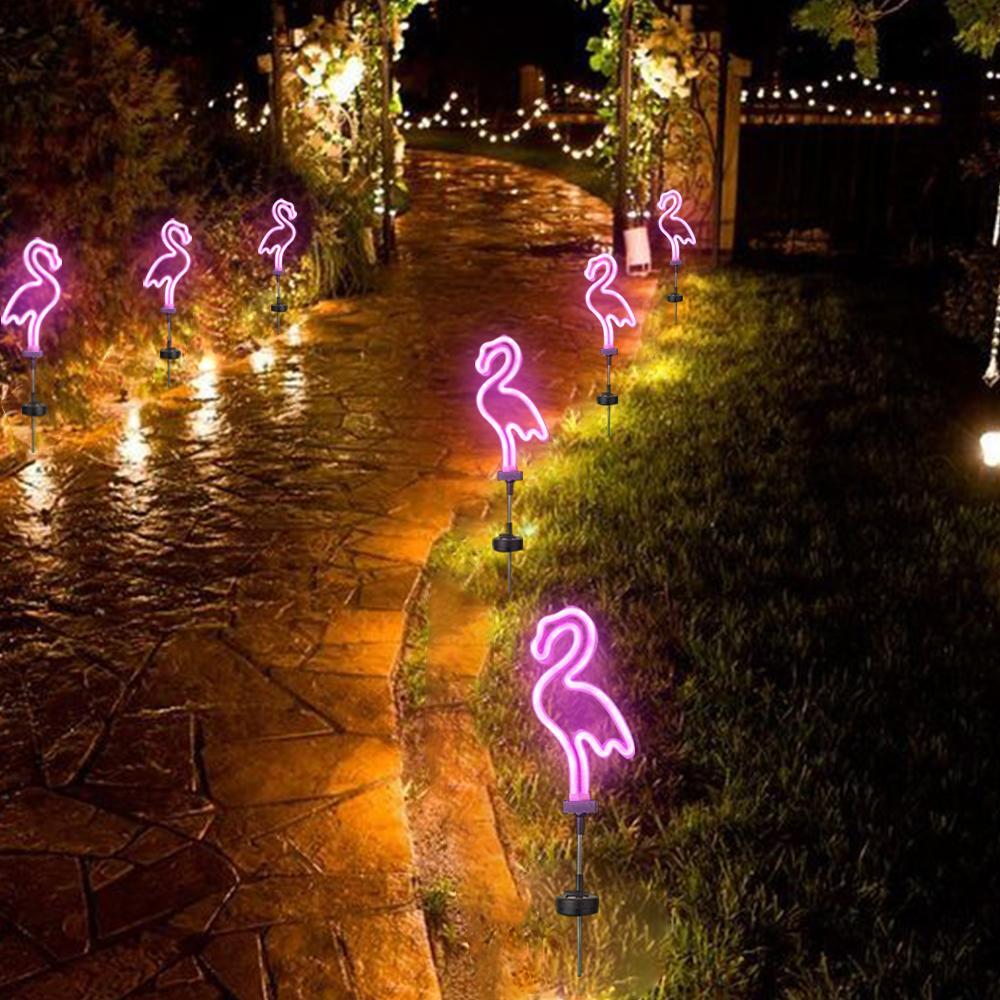 Solar LED Neon Pink Flamingo Friendly Garden Stake Light Sign-EchoDecor