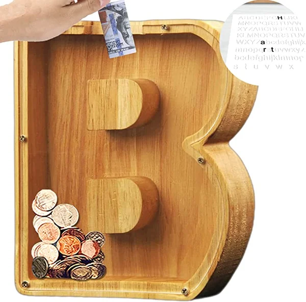 Letter Piggy Bank-Wood Gift for Kids-EchoDecor