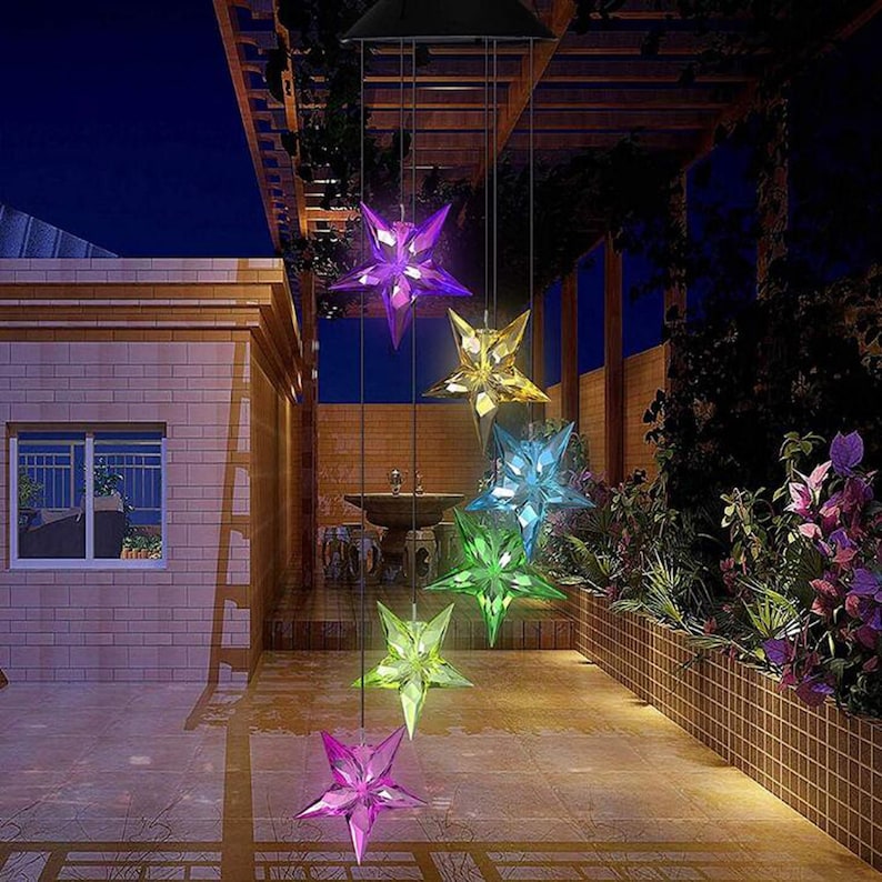 Solar Powered LED Color Changing Star Wind Chime-EchoDecor