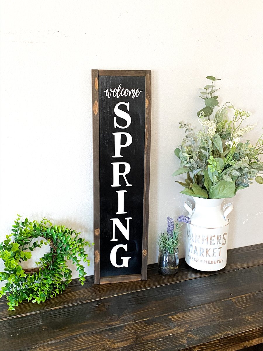 Vertical welcome spring framed sign-EchoDecor