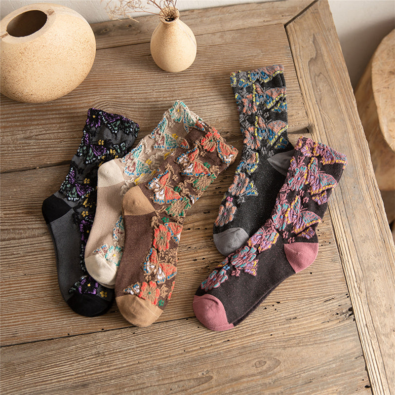 🌷Embossed Floral Mid-calf Socks-EchoDecor