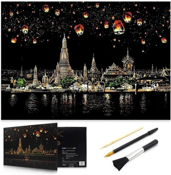 🔥Last Day 50%OFF🔥 Scratch-Off Rainbow Painting - World Famous Tourist Attractions 16 X 11.2 Inches-EchoDecor