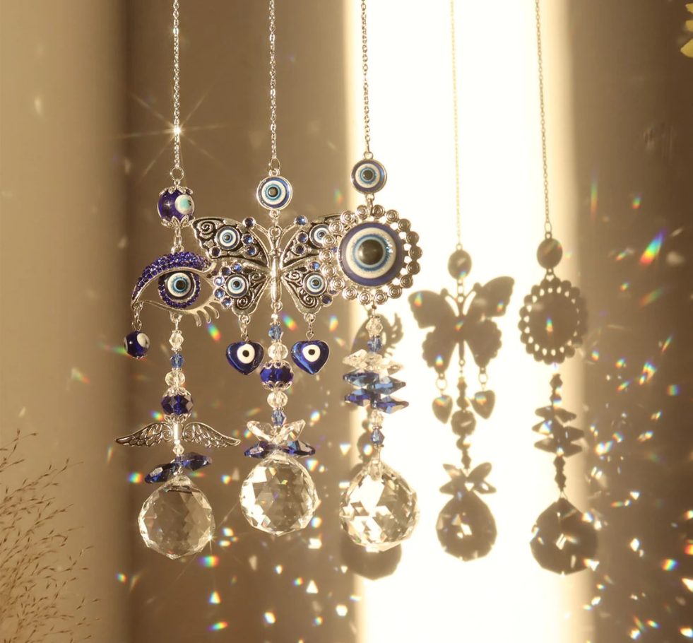 Hanging Crystal Suncatcher Ornament Turkey Blue Evil Eye-EchoDecor