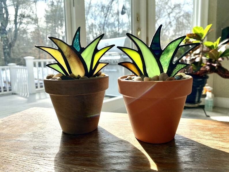 SUNCATCHER STAINED AGAVE PLANTE-EchoDecor