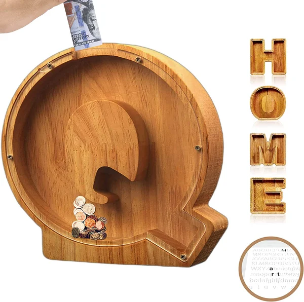 Letter Piggy Bank-Wood Gift for Kids-EchoDecor