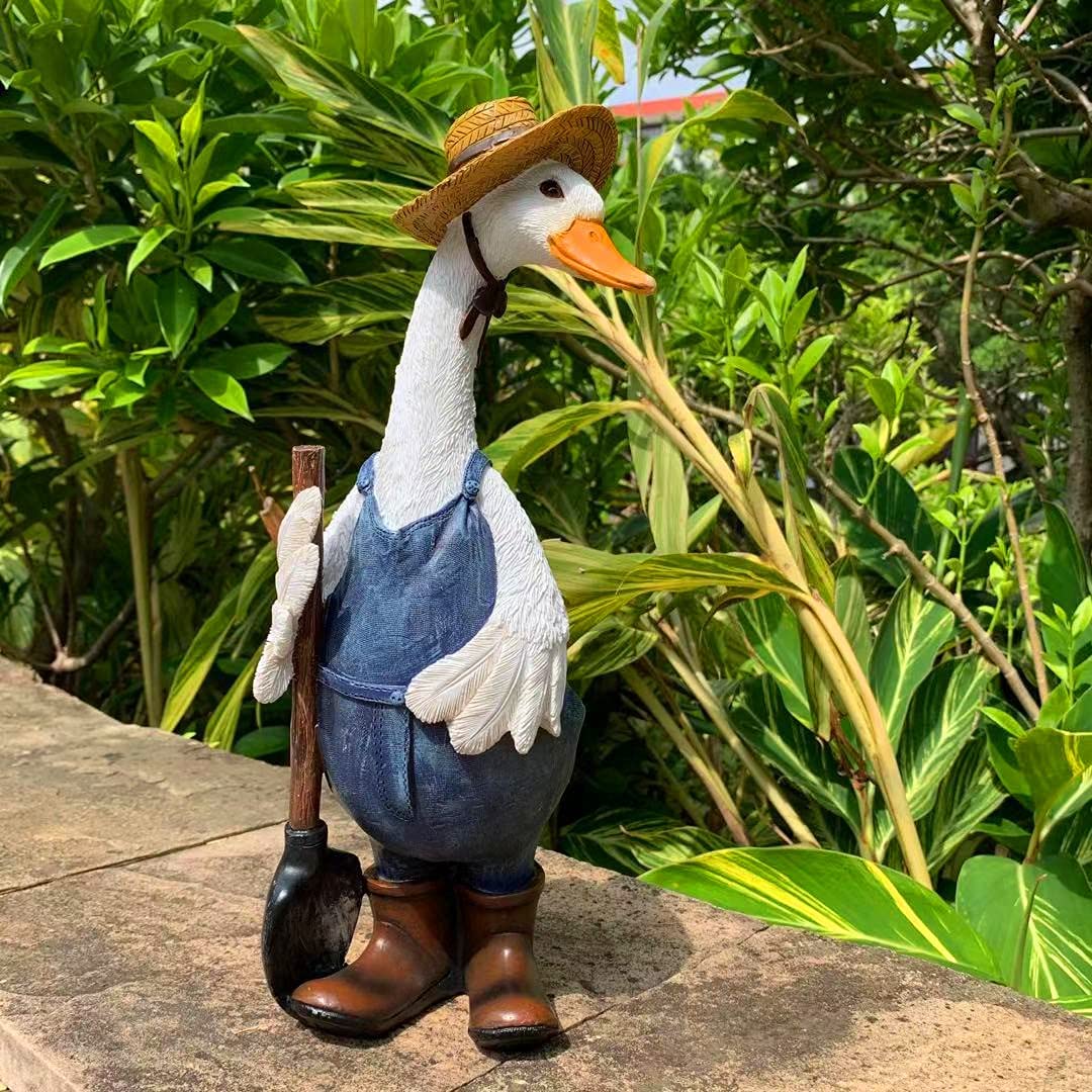 Garden Statues Gardener Couple Duck-EchoDecor