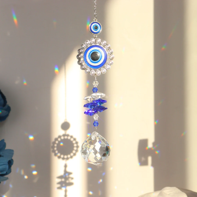 Hanging Crystal Suncatcher Ornament Turkey Blue Evil Eye-EchoDecor