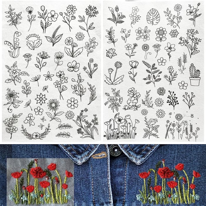 Water Soluble Flower Patterns for Embroidery