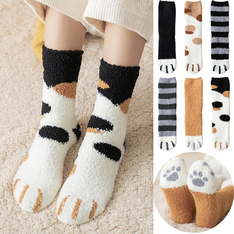 Winter Fluffy Cat Paw Socks Thick Warm Floor Socks🐾-EchoDecor