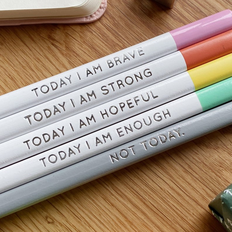 🌈Set Of Five 'Today I Am' Positive Pencils