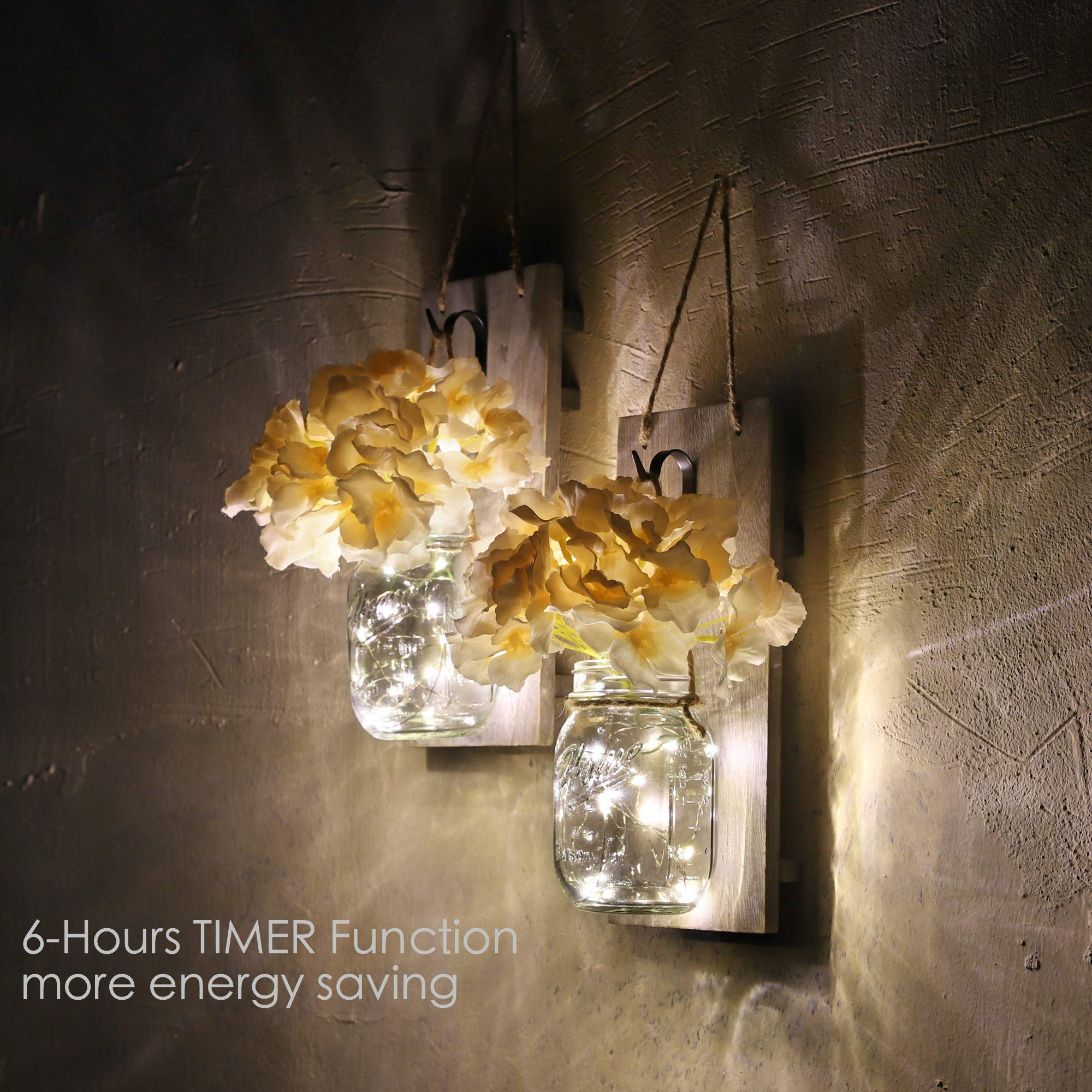 Decorative Mason Jar Decoration With 6 Hours Timer LED Fairy Light And Flowers (Set of 2)-EchoDecor