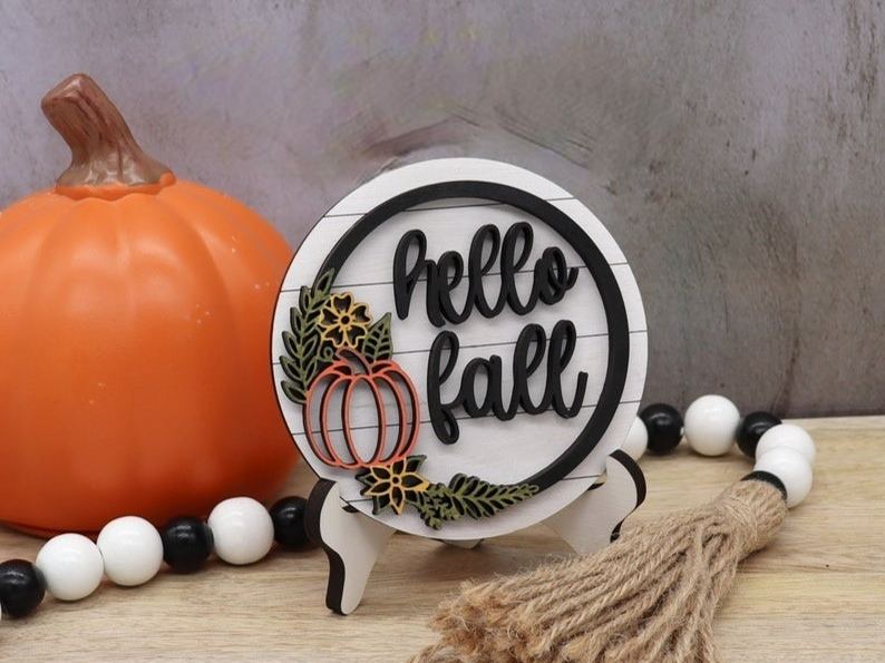 Round Miniature Hello Fall Sign