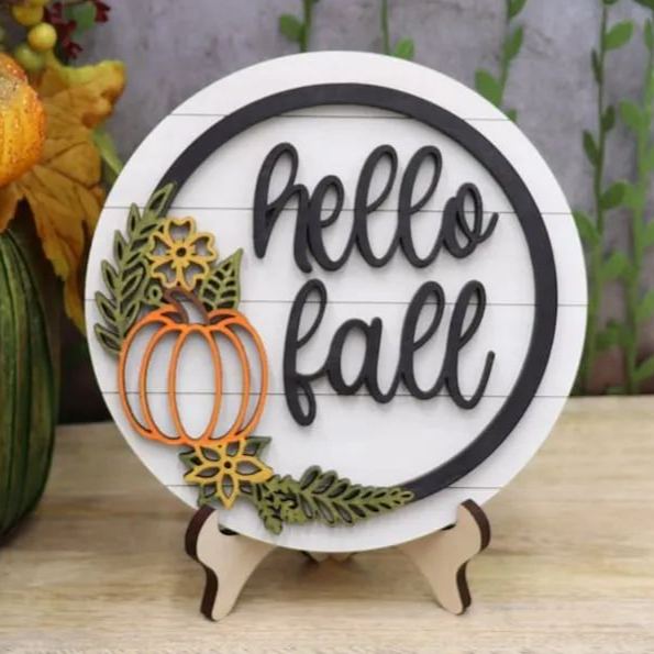 Round Miniature Hello Fall Sign