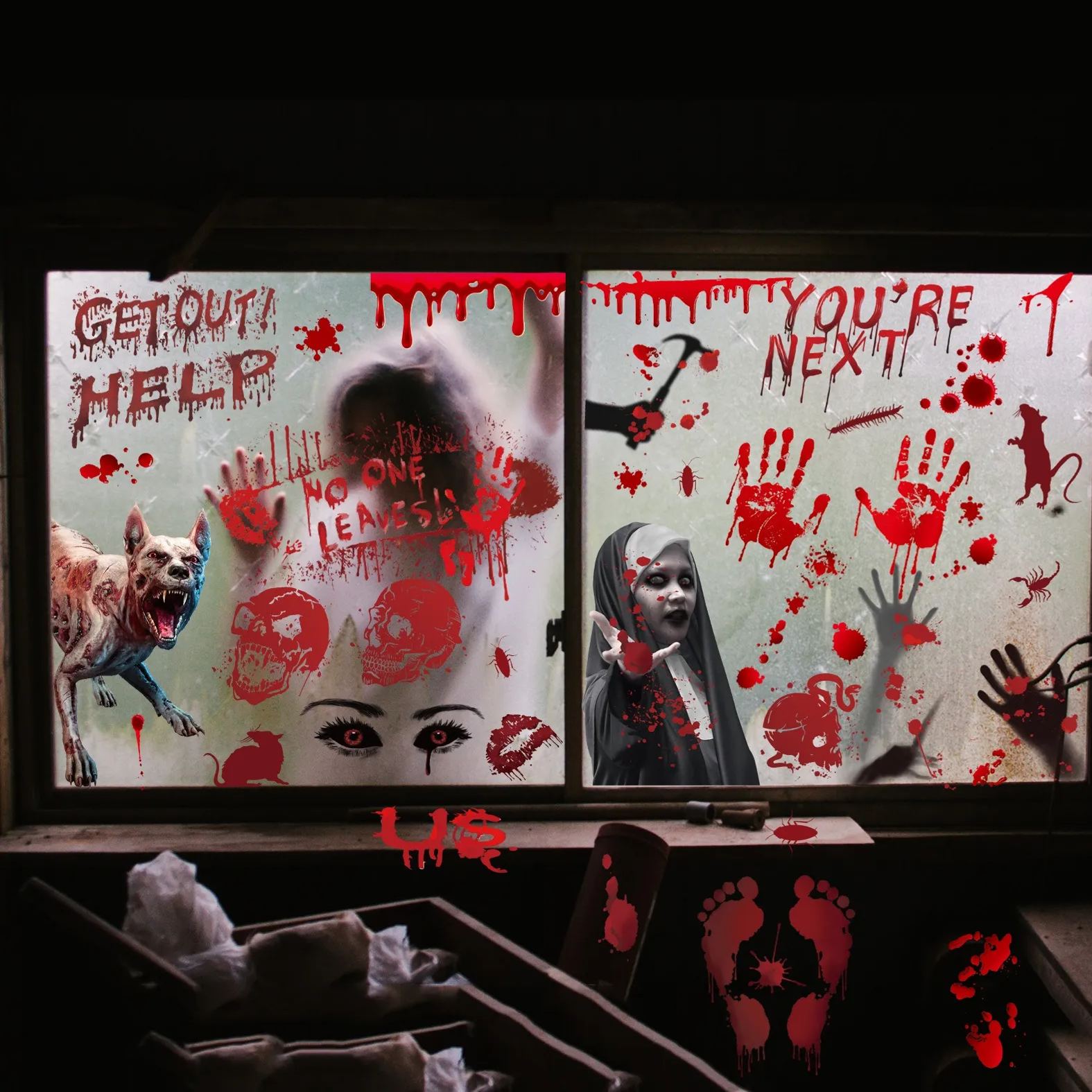 Halloween horror print window sticker