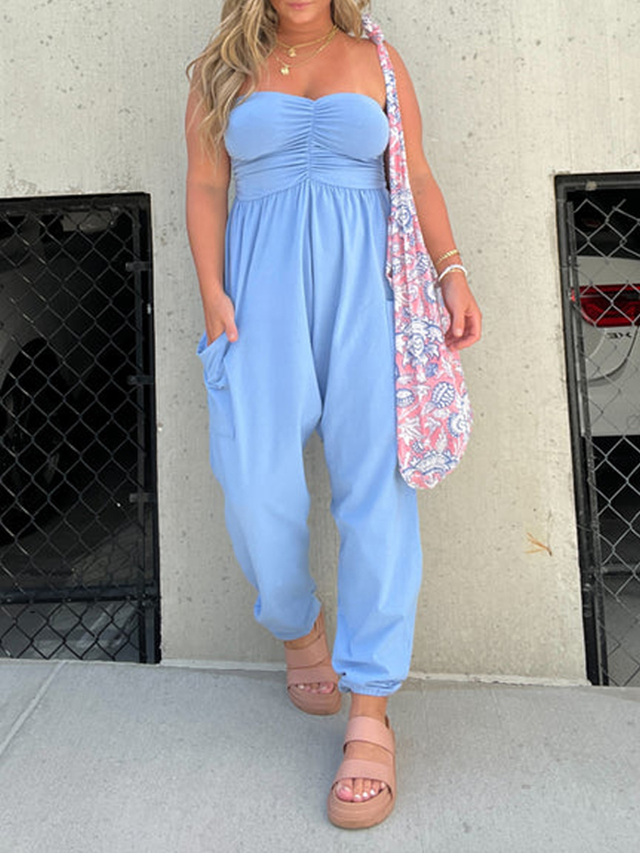 Tube Top Boho Jumpsuit With Pockets