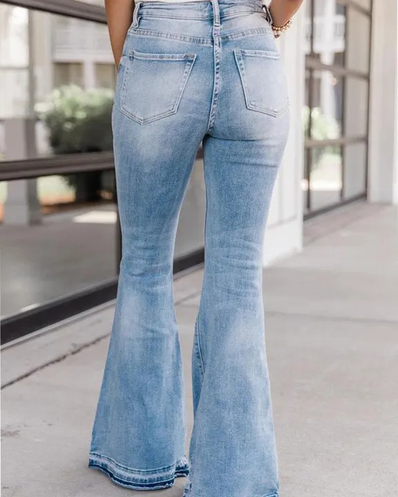 90s Vintage Button Up High Waist Flare Jeans-Pink Laura