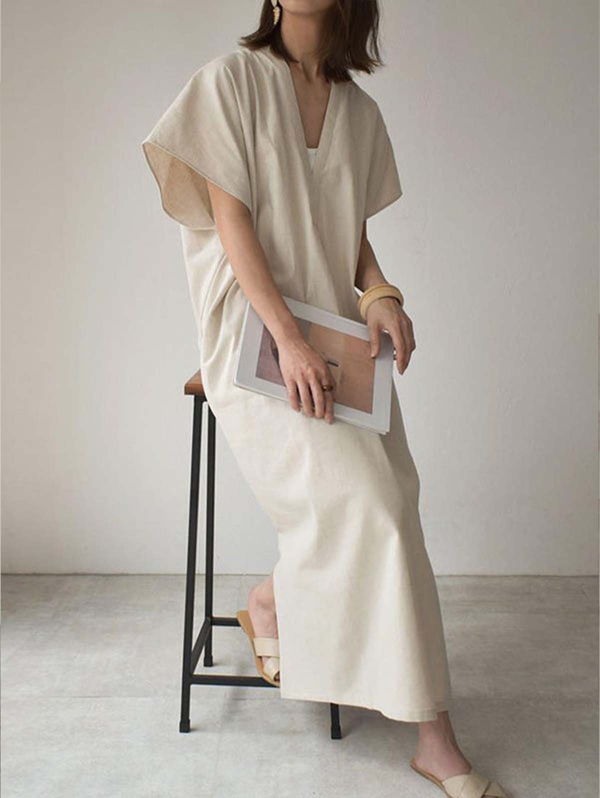 Simple Black&Beige Batwing Sleeve Split-Side Maxi Dress-Pink Laura