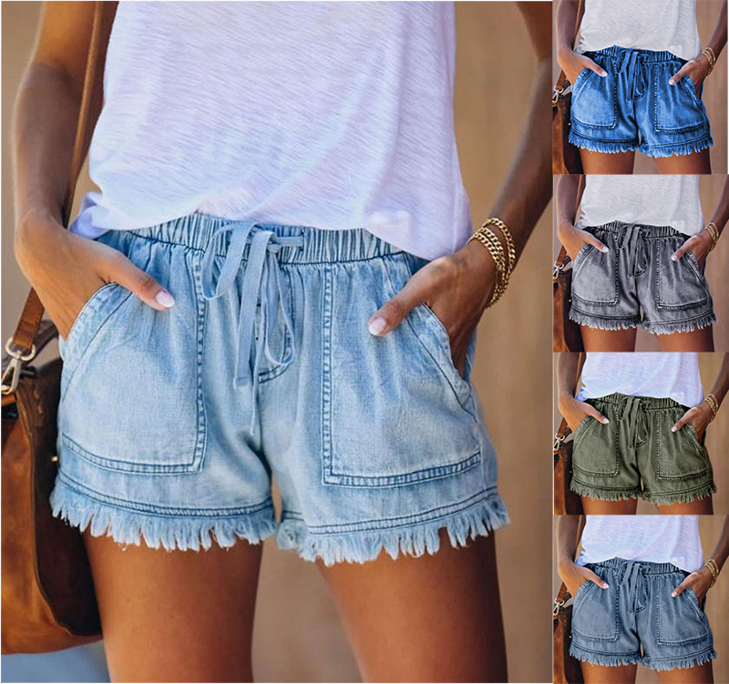 2022 Year's Womens Casual Denim Shorts with Pockets Cotton Jean Short