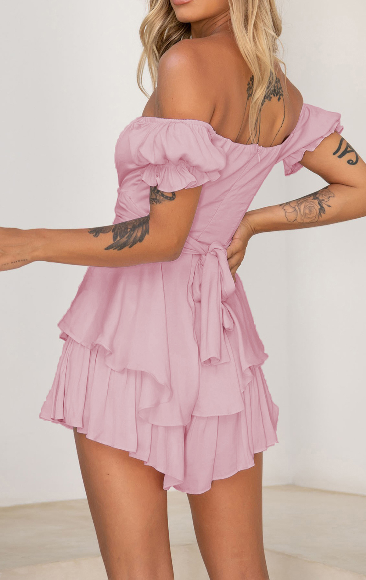 One-neck Short-sleeved Jumpsuit-Pink Laura