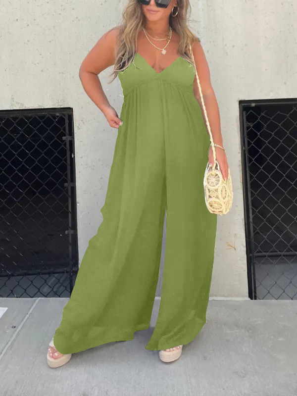 V-Neck Effortless Wide Leg Jumpsuit (Buy 2 Free Shipping)-Pink Laura